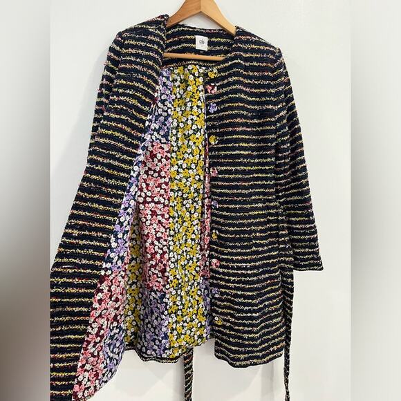 Cabi Headline Topper Floral Tweed Belted Button Down Coat Style 5660 Size 2 - Picture 3 of 10